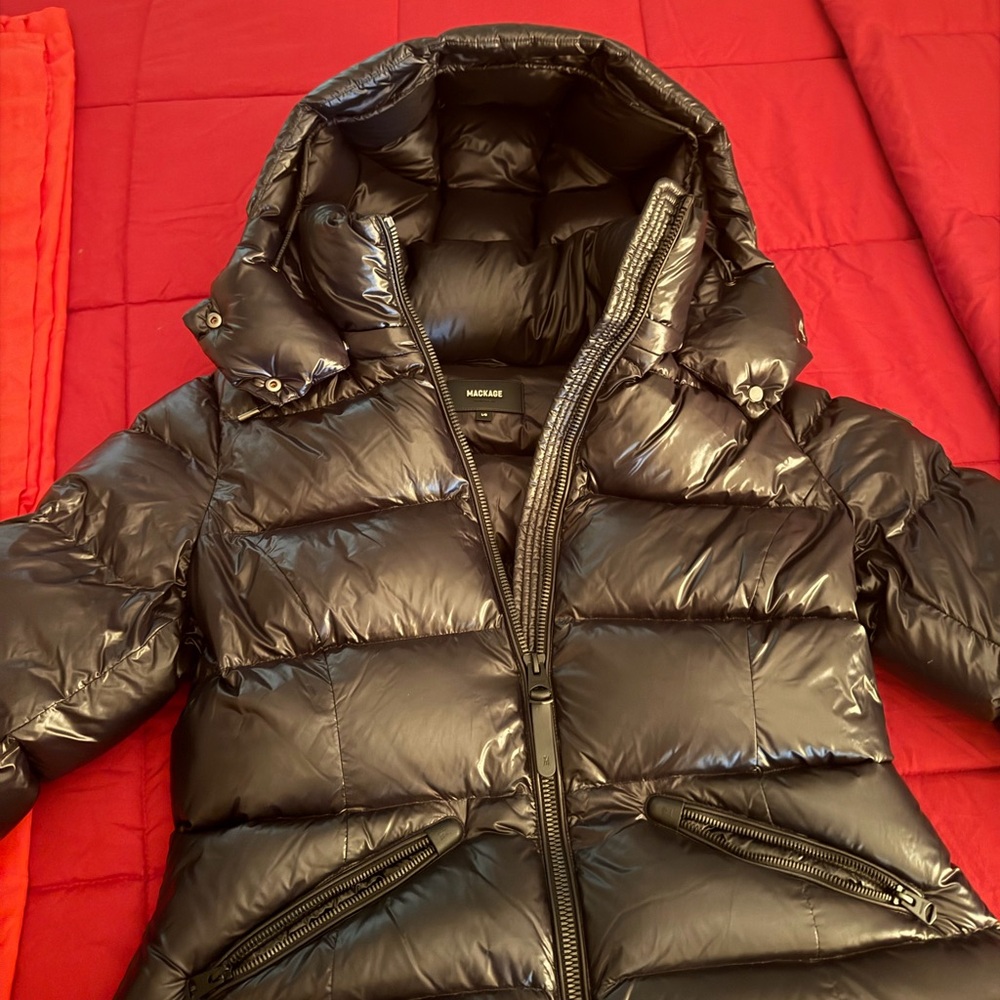Mackage Women's Glossy Black Quilted Puffer Jacket with Hood